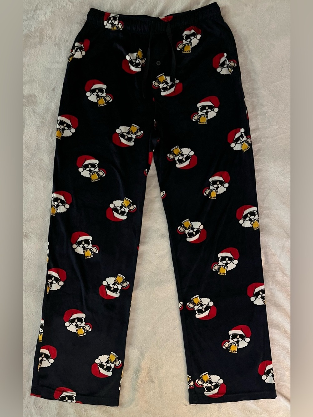 New Mens Sz S Christmas Pajama Pants Drinking Santa Claus Beer Fleece Sleepwear
